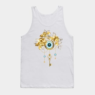 Steampunk Clock with Gold Roses Tank Top